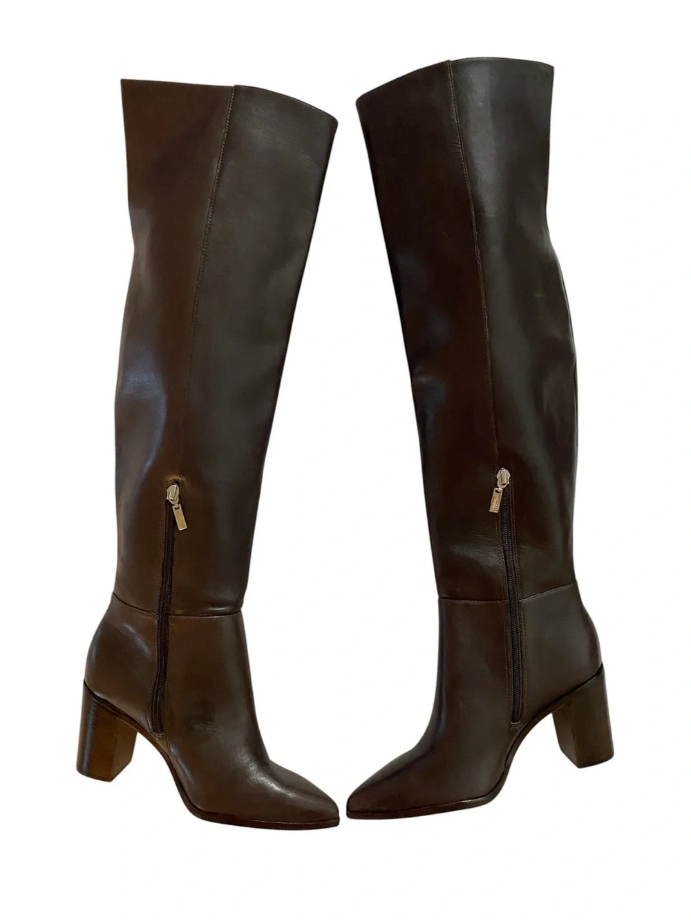 New Shutz Mikki Brown Leather Over the Knee Boots Size 7 Party Office Siren